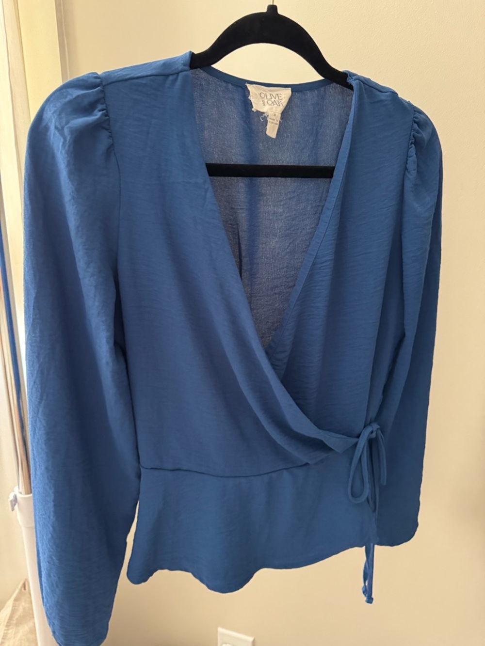 Olive & Oak Cornflower Blue Wrap Blouse with Side Tie
